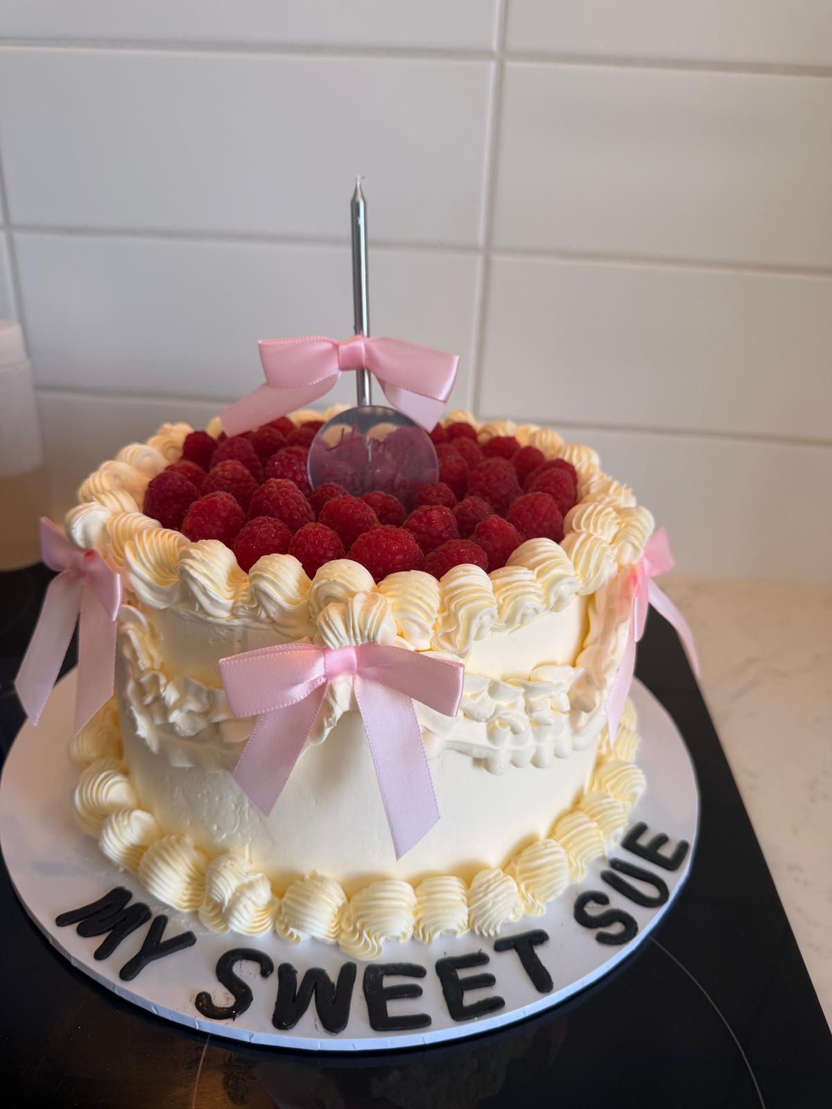 'My Sweet Sue' raspberry-topped cream cake