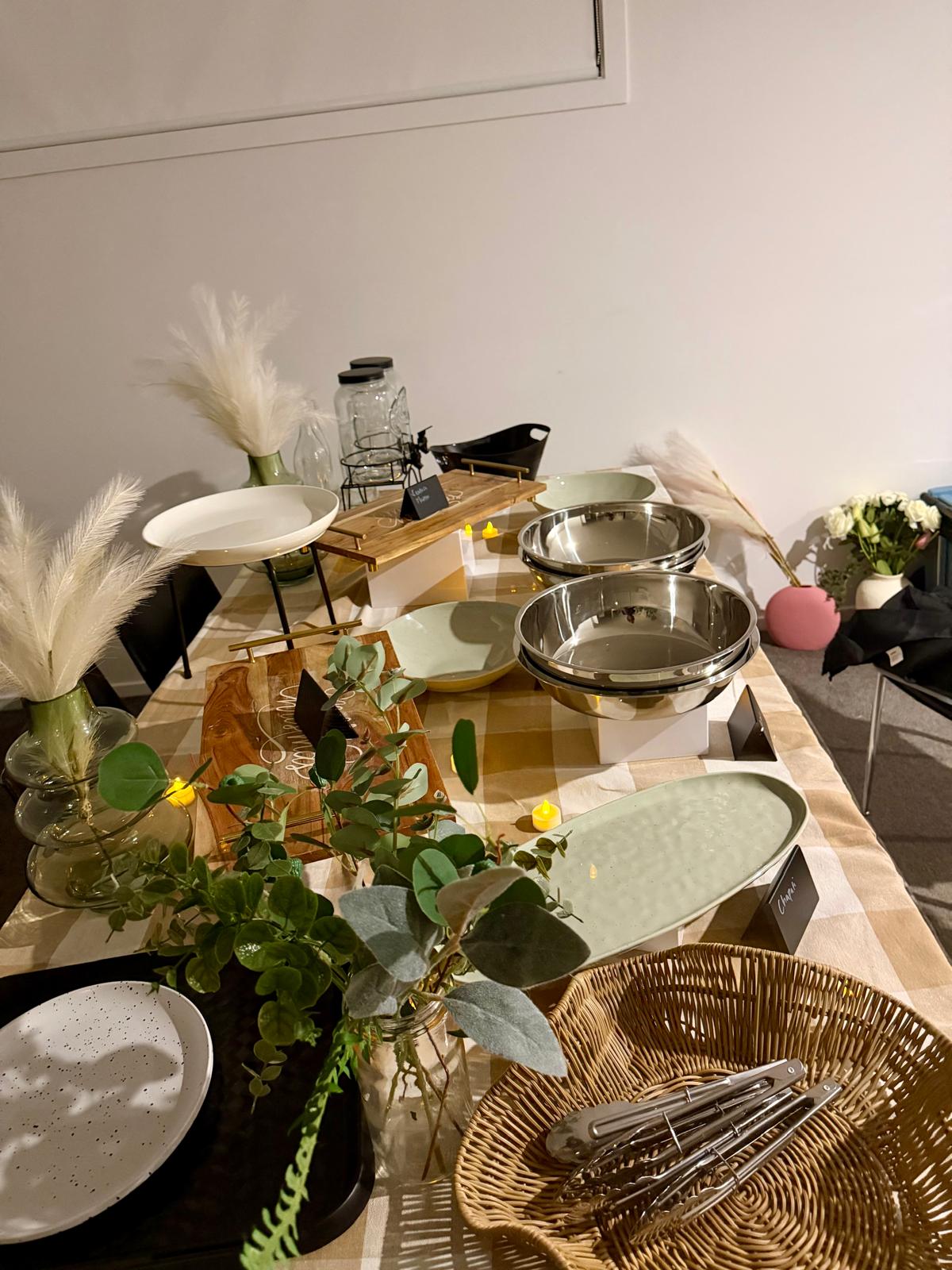 Elegantly set dining table with florals